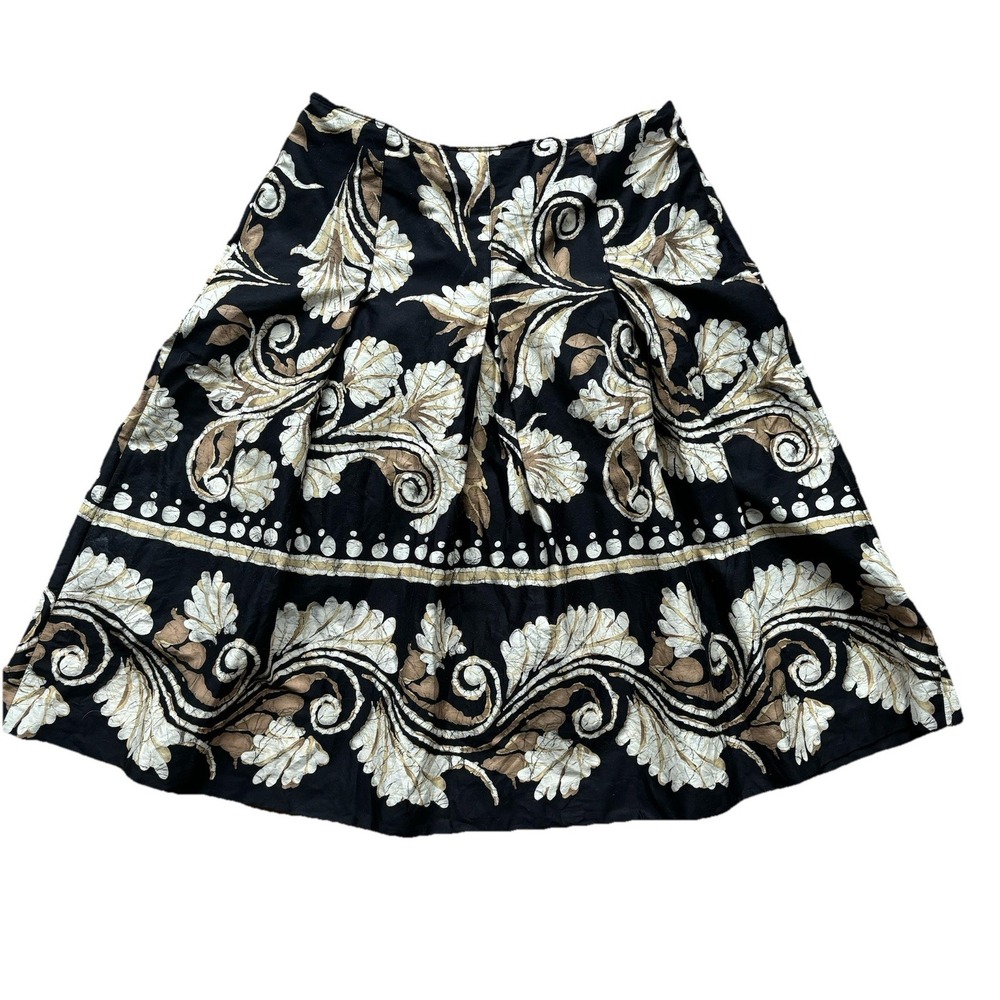 Talbots Skirt Womens‎ 12 Black Yellow Floral Cotton Flare Side Zip Knee Length